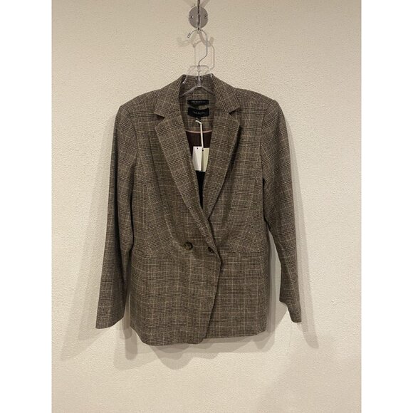 Talbots Blazer Womens 4 Brown Plaid Glen Check Italian Fabric Two Button 370362 - Picture 2 of 5